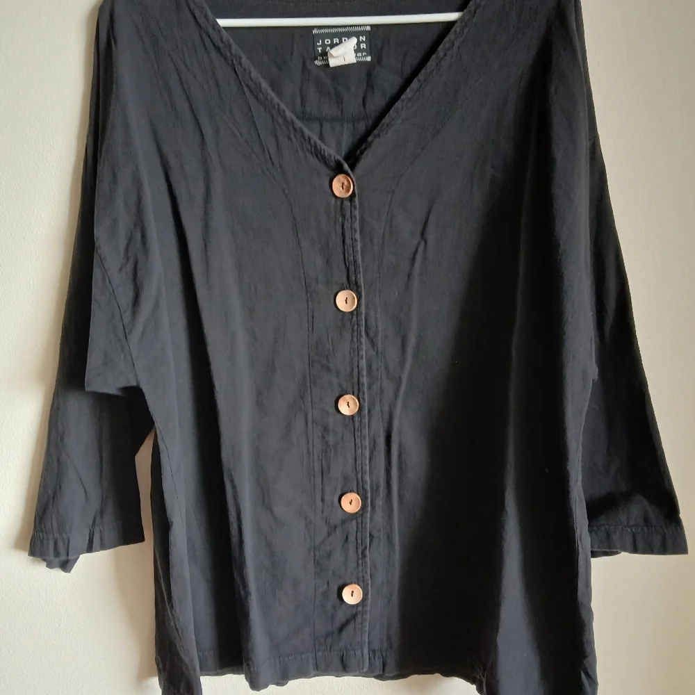 Jordan Taylor Beachwear Black  Cotton Button 3/4 Sleeves